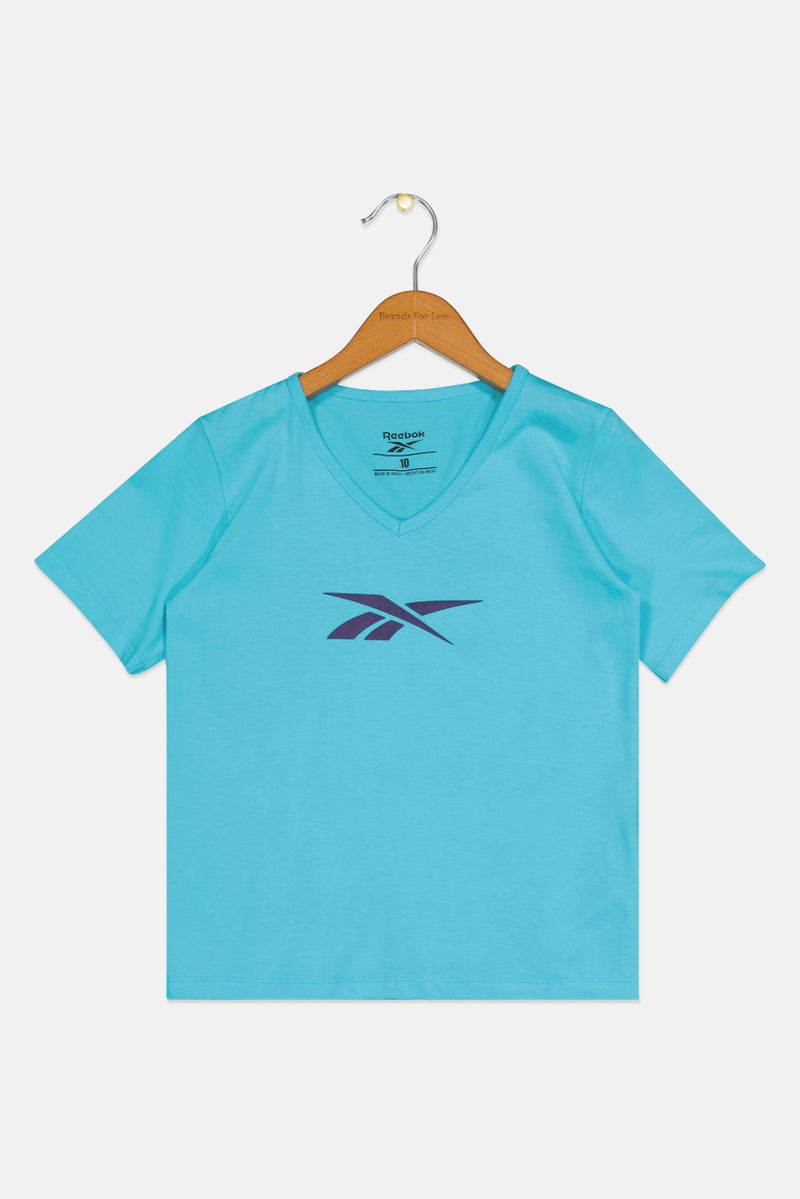 Reebok Kids Boy V Neck Short Sleeve Outdoor T-Shirt, Turquoise - Image 3