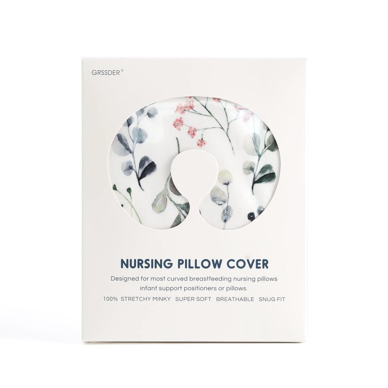 GRSSDER Nursing Pillow Cover Stretchy Minky Removable Nursing Covers for Breastfeeding Pillows, Ultra Soft Comfortable Slipcover for Girls, Stylish Flora Pattern - Image 4