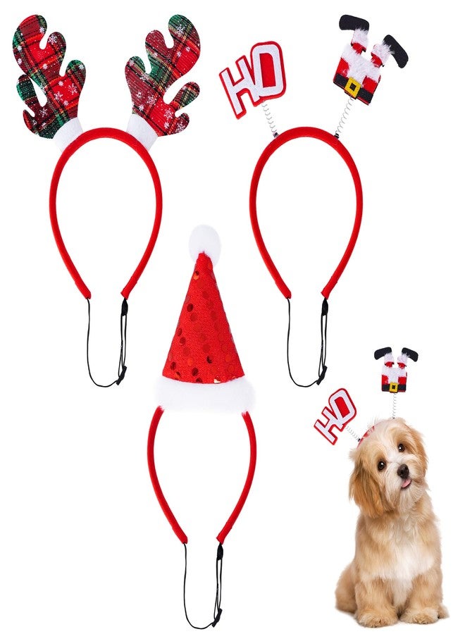 yeabwps 3Pcs Pet Christmas Headbands Dog Christmas Headbands Red Pet Christmas Costume Santa Hat Snowman Reindeer Antlers Puppy Dog Headbands for Small Medium Dogs Christmas Party Supplies Xmas Party Decor - Image 1