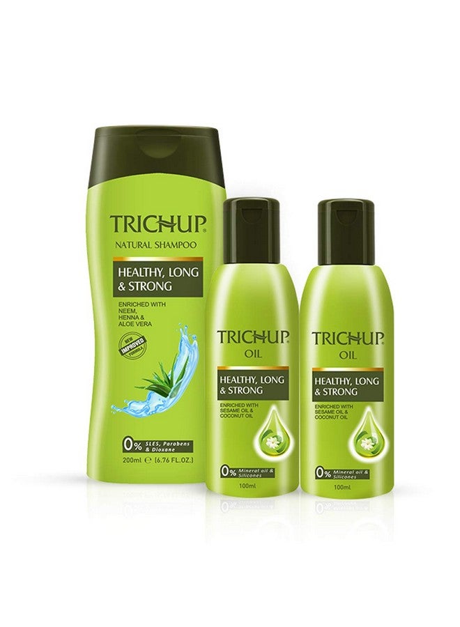 تريشوب مجموعة العناية بالشعر الطويل أو نمو الشعر (زيت صحي طويل وقوي (200 مل × 2)، شامبو صحي طويل وقوي (200 مل) (عبوة من 3 قطع) - Image 1