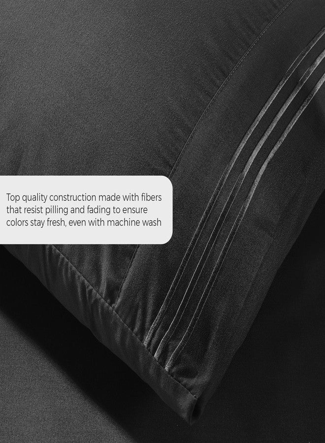 Pure Bedding أغطية وسائد بيور بيدينج مقاس كوين [عبوة من قطعتين، أسود] - غطاء وسادة فاخر للفنادق - نسيج ساتان، ألياف دقيقة ممتازة - أغطية وسائد ناعمة وجيدة التهوية - Image 4