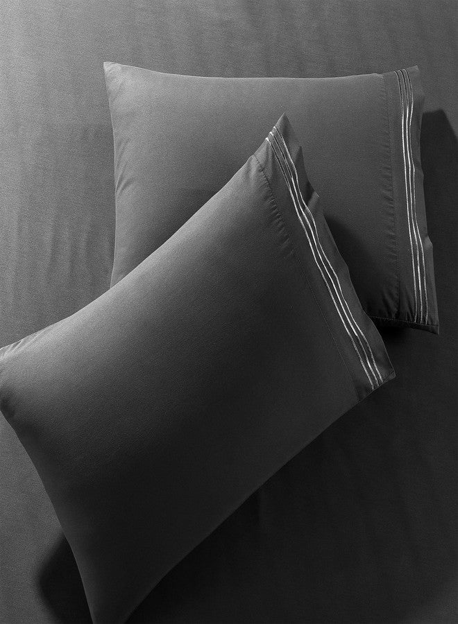 Pure Bedding أغطية وسائد بيور بيدينج مقاس كوين [عبوة من قطعتين، أسود] - غطاء وسادة فاخر للفنادق - نسيج ساتان، ألياف دقيقة ممتازة - أغطية وسائد ناعمة وجيدة التهوية - Image 2