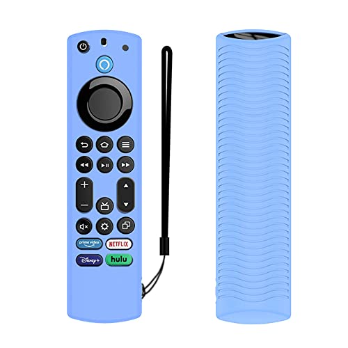 FiiMan Voice Remote Cover, Silicone Remote Case Compatible with Insignia Firetv Omni Series or TV 4-Series, Lightweight Anti Slip Shockproof Remote Cover Case with Lanyard (Blue Glow) - Image 1