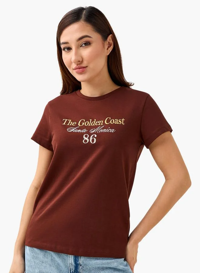Splash FAV Regular Fit Cotton T-shirt with Embellishments