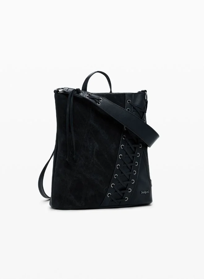 DESIGUAL Small corset-effect leather backpack