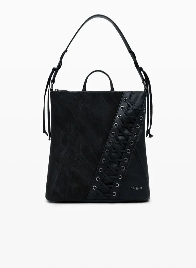 DESIGUAL Small corset-effect leather backpack