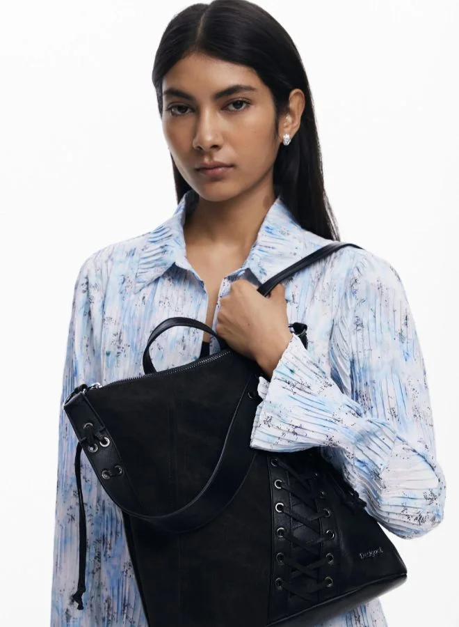 DESIGUAL Small corset-effect leather backpack