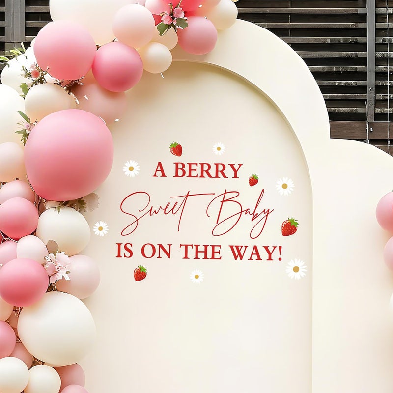 Dvehdbay A Berry Sweet Baby is on the Way Decorations - A Berry Sweet Baby is on the Way Decal for Balloons Arch Backdrop, Berry Sweet Baby Girl Shower Decorations, Strawberry First Birthday Decor for Girl - Image 4