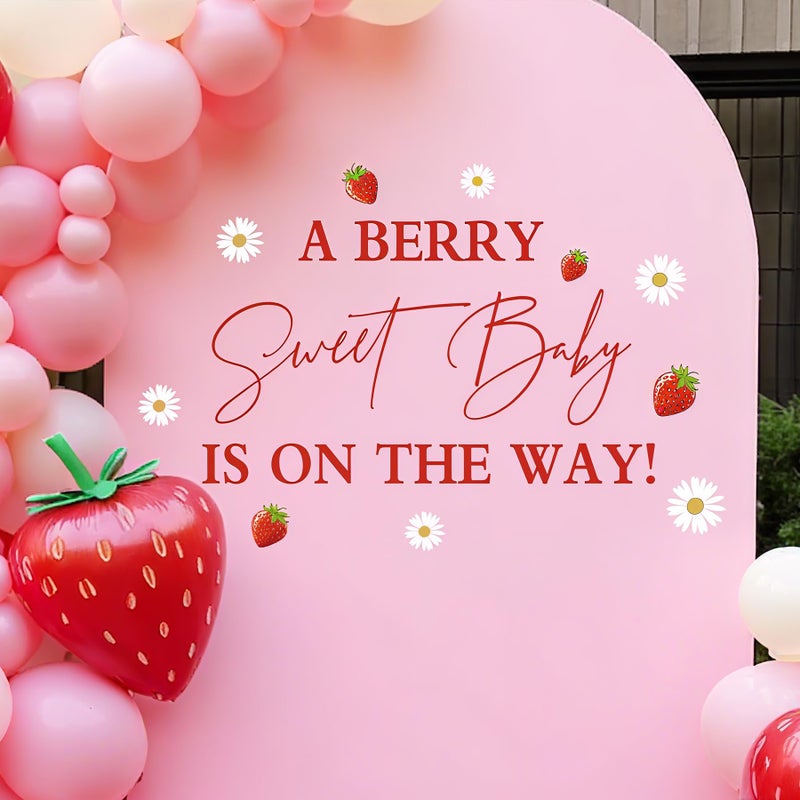 Dvehdbay A Berry Sweet Baby is on the Way Decorations - A Berry Sweet Baby is on the Way Decal for Balloons Arch Backdrop, Berry Sweet Baby Girl Shower Decorations, Strawberry First Birthday Decor for Girl - Image 1