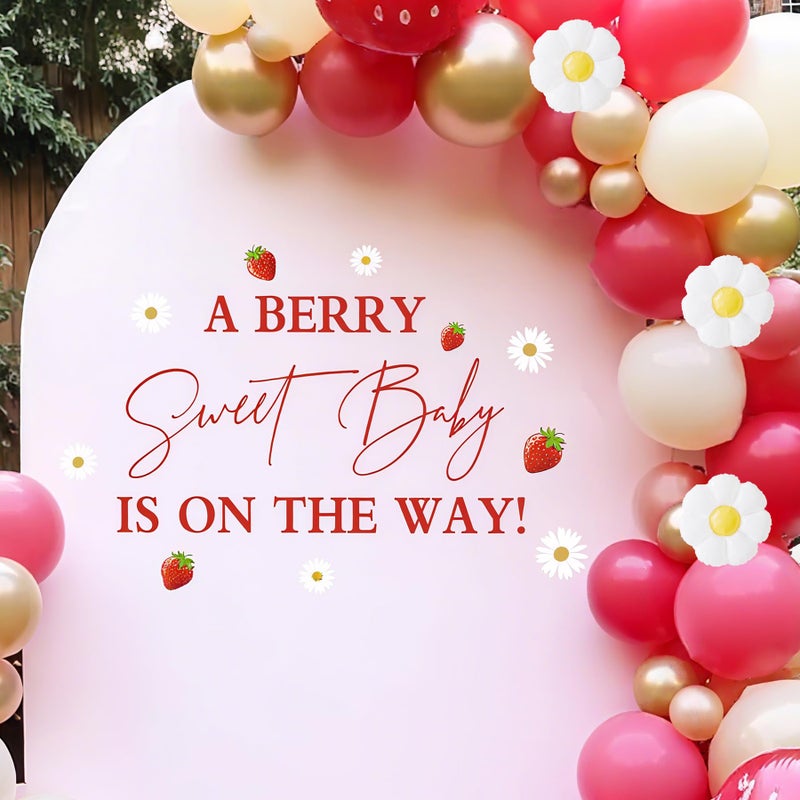 Dvehdbay A Berry Sweet Baby is on the Way Decorations - A Berry Sweet Baby is on the Way Decal for Balloons Arch Backdrop, Berry Sweet Baby Girl Shower Decorations, Strawberry First Birthday Decor for Girl - Image 3
