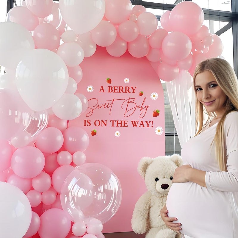 Dvehdbay A Berry Sweet Baby is on the Way Decorations - A Berry Sweet Baby is on the Way Decal for Balloons Arch Backdrop, Berry Sweet Baby Girl Shower Decorations, Strawberry First Birthday Decor for Girl - Image 5