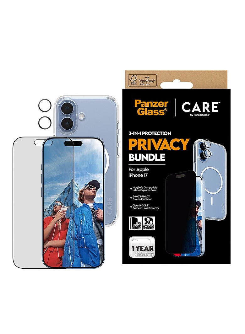 بانزرجلاس بكج حماية بانزر جلاس CARE يدعم MagSafe فلاقشيب 3 في 1 ايفون 17 - حفظ الخصوصية - Image 1