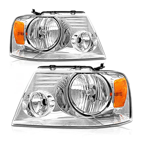 AXLAHA 2004-2008 F150 Headlights Assembly for 2004 2005 2006 2007 2008 Ford F150 / 06-08 Lincoln Mark LT Pickup Chrome Housing Amber Reflector Clear Lens Replacement Driver and Passenger Side - Image 1