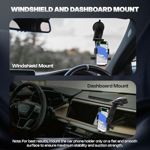 Amkette iGrip Drive Dash Car Mobile Holder for Dashboard, Mobiles Holder for car Dashboard with 360 Rotation, One -Touch Lock & Release Adjustable Mount with Strong Suction Cu (Black) - Image 2