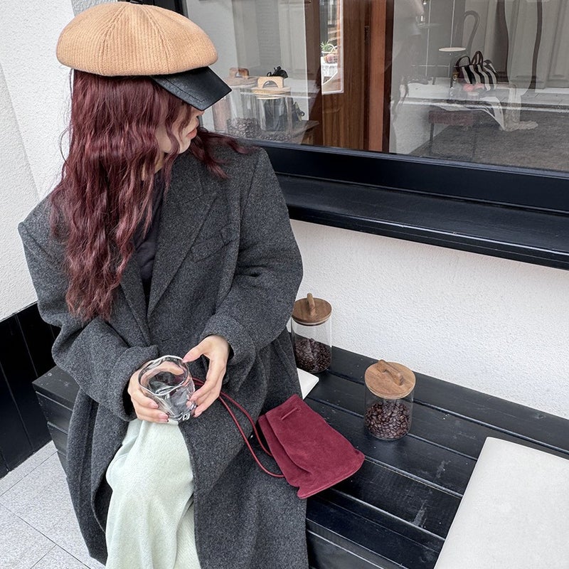 Korean Niche Drawstring Bucket Bag Ins Genuine Leather Women'S Bag Simple Crossbody First Layer Cowhide Shoulder Bag - Image 5