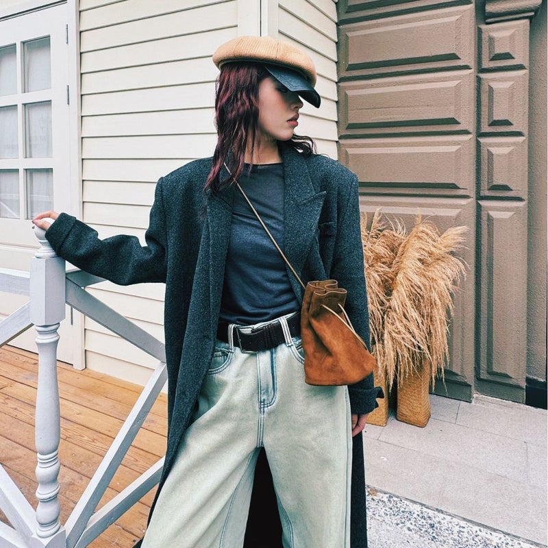 Korean Niche Drawstring Bucket Bag Ins Genuine Leather Women'S Bag Simple Crossbody First Layer Cowhide Shoulder Bag - Image 3