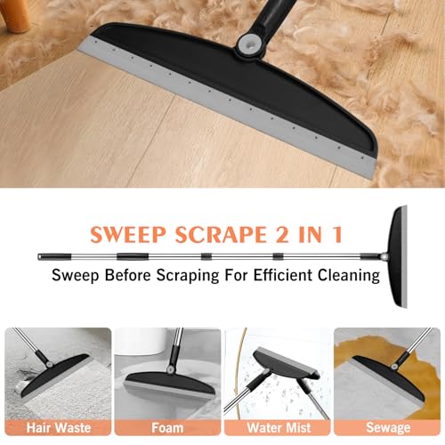 nacena Multifunction Silicone Broom, 54 Inch Long Handle Silicone Floor Squeegee Broom, Sweep and Scrape 2 in 1 Household Cleaning Broom for Floor, Bathrooms, Kitchens, Showers, Tile, Pet Hair, Black Grey - Image 3