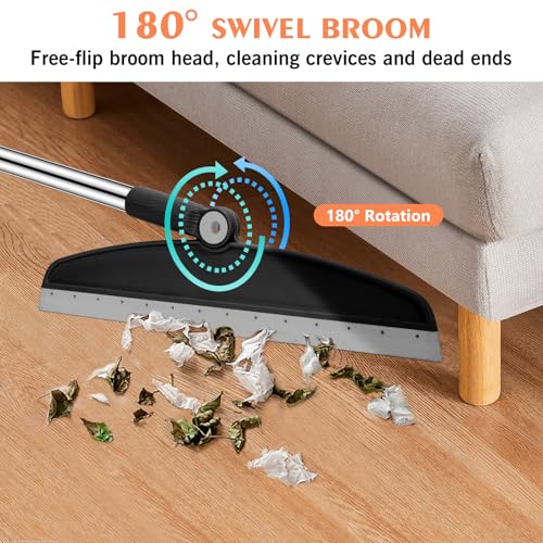 nacena Multifunction Silicone Broom, 54 Inch Long Handle Silicone Floor Squeegee Broom, Sweep and Scrape 2 in 1 Household Cleaning Broom for Floor, Bathrooms, Kitchens, Showers, Tile, Pet Hair, Black Grey - Image 4