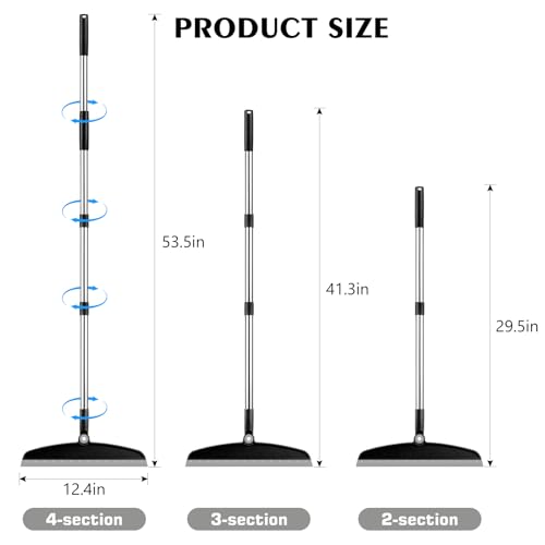 nacena Multifunction Silicone Broom, 54 Inch Long Handle Silicone Floor Squeegee Broom, Sweep and Scrape 2 in 1 Household Cleaning Broom for Floor, Bathrooms, Kitchens, Showers, Tile, Pet Hair, Black Grey - Image 2