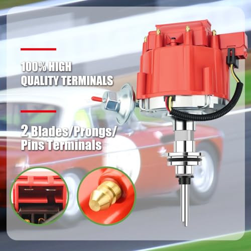MAS Red Cap HEI Distributor&Spark Plug Wires&Free Pig Tail Kit Replacement for Chrysler LeBaron Dodge Plymouth V8 273 318 340 360 7500 RPM 65K Coil Red Hei Kit - Image 2