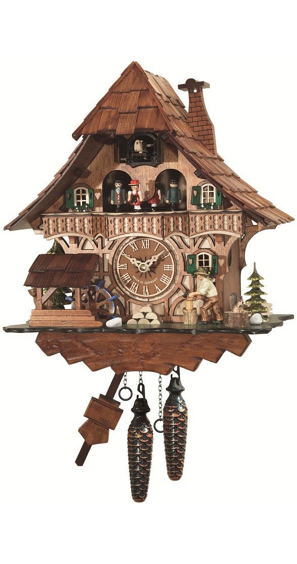 Engstler Quartz Cuckoo Clock Black Forest House with Moving Wood Chopper and Mill Wheel, with Music EN 496 QMT - Image 5