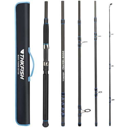 THKFISH 4 Piece5 Piece Saltwater Travel Rod Heavy Spinning Fishing Rod Portable Travel Surf Rod Carbon Fiber Saltwater Boat Fishing Rod 697989 with Case Bag for Seawater Fish - Image 1