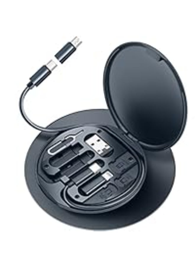 ستارت مجموعة محول كابل بيانات شحن سريع 60 وات مع صندوق تخزين، محول رأس تحويل USB C إلى Micro USB/Lightning/USB A، مع فتحة بطاقة SIm. اسود - Image 1