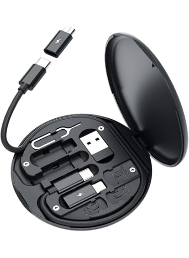 ستارت مجموعة محول كابل بيانات شحن سريع 60 وات مع صندوق تخزين، محول رأس تحويل USB C إلى Micro USB/Lightning/USB A، مع فتحة بطاقة SIm. اسود - Image 3