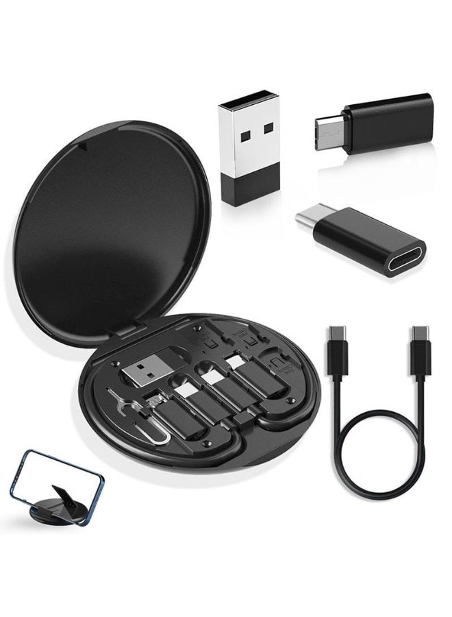 ستارت مجموعة محول كابل بيانات شحن سريع 60 وات مع صندوق تخزين، محول رأس تحويل USB C إلى Micro USB/Lightning/USB A، مع فتحة بطاقة SIm. اسود - Image 4