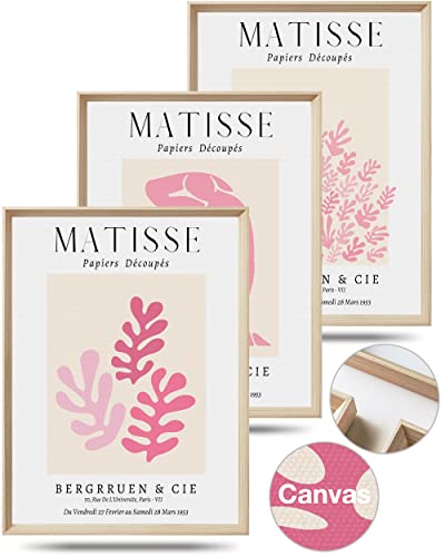 HesenDot Framed Matisse Pink Canvas Wall Art,Abstract Matisse Canvas Wall Decor,16x12IN High Framed Wood Design Prints,Minimalist Wood Frame Posters for Living Room,Bedroom,Bathroom Set of 3 - Image 1