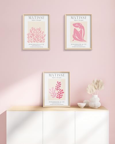 HesenDot Framed Matisse Pink Canvas Wall Art,Abstract Matisse Canvas Wall Decor,16x12IN High Framed Wood Design Prints,Minimalist Wood Frame Posters for Living Room,Bedroom,Bathroom Set of 3 - Image 4