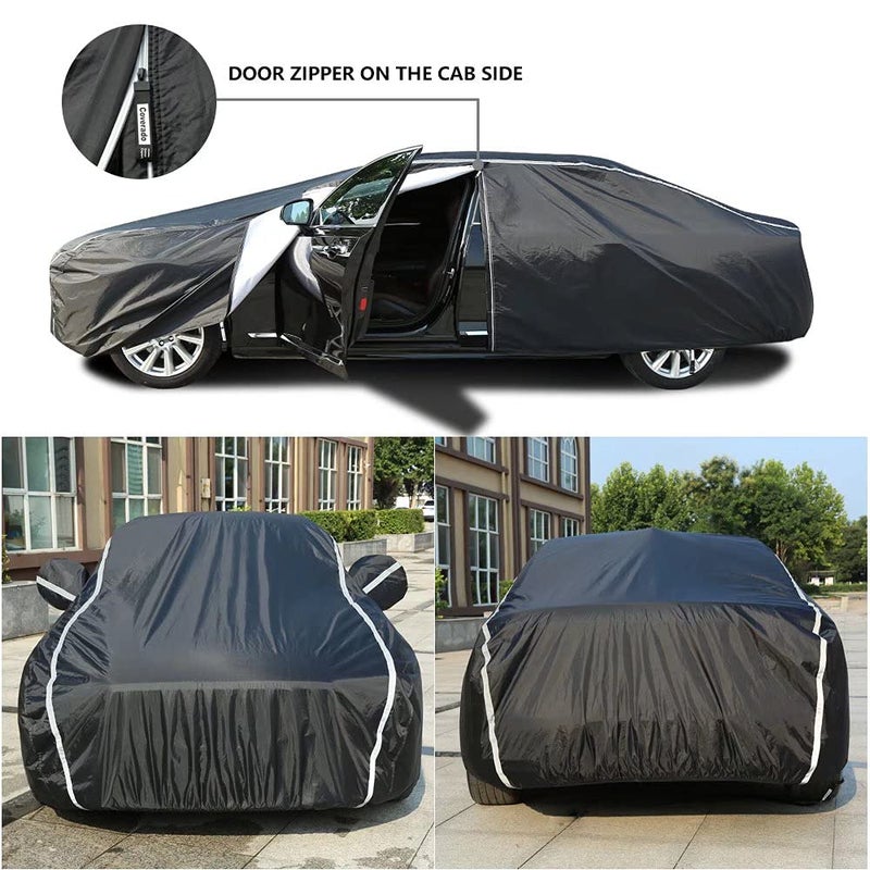 Coverado Car Cover Waterproof All Weather, Sedan Car Cover Hail Protection with Zipper Door, Soft Cotton Lined Car Covers for Automobiles, Snowproof UV Protection Universal Fit for Sedan (191"-200") - Image 2