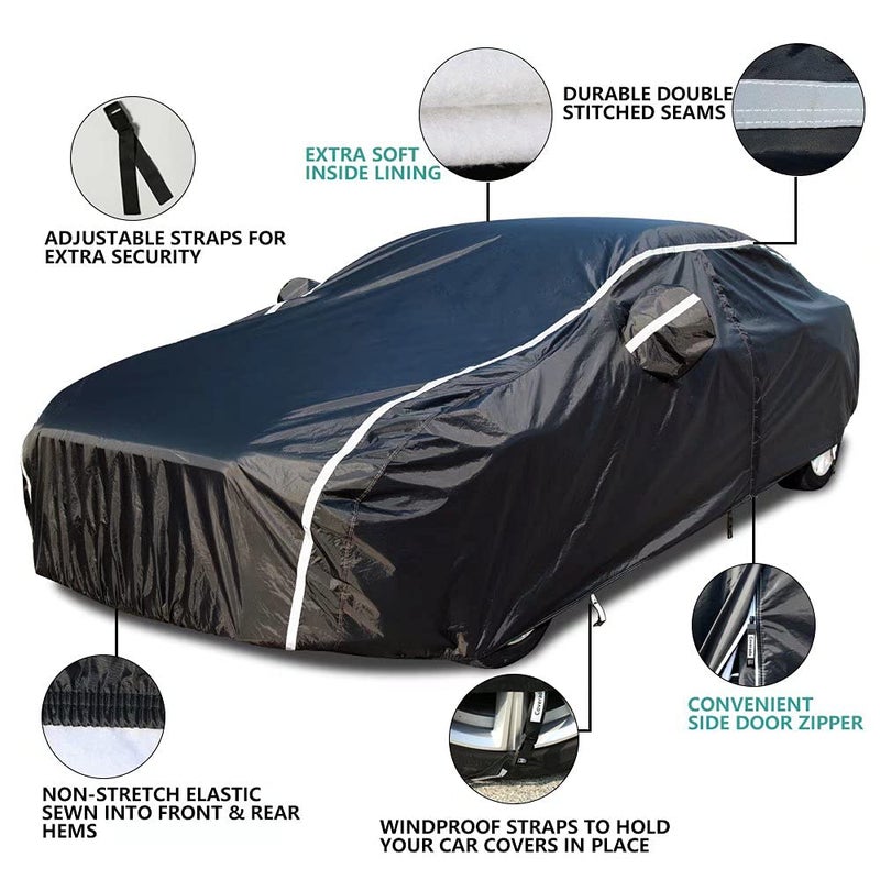 Coverado Car Cover Waterproof All Weather, Sedan Car Cover Hail Protection with Zipper Door, Soft Cotton Lined Car Covers for Automobiles, Snowproof UV Protection Universal Fit for Sedan (191"-200") - Image 3