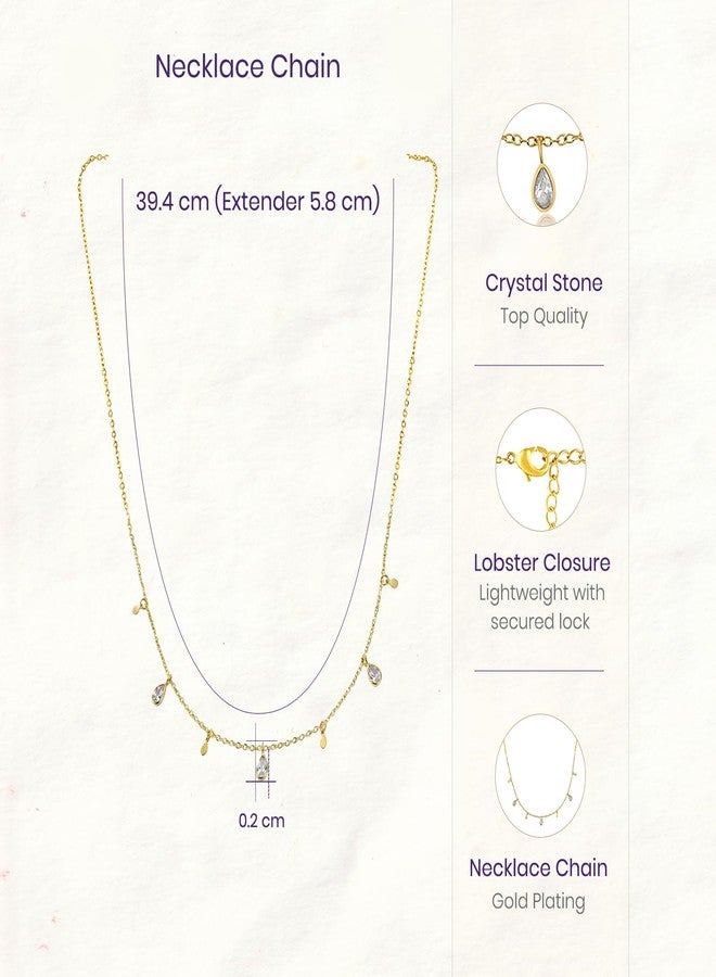 Peora Crystal Studded Gold Plated Fancy Chain Necklace Jewellery for Women & Girls - Image 4