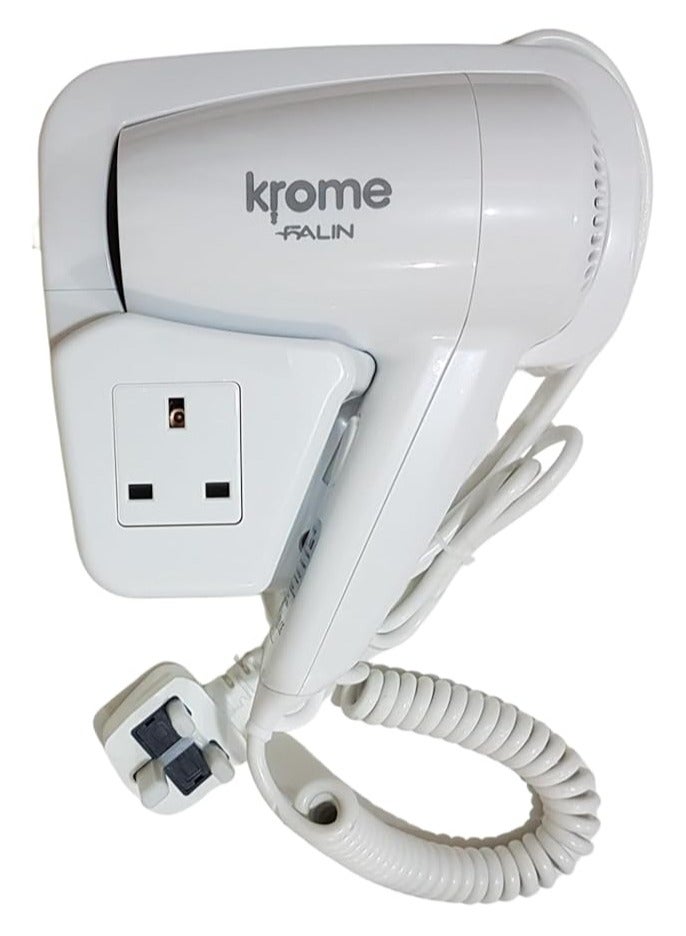 كروم مجفف شعر فندقي قوة 1300 وات مع مخرج طاقة ثلاثي (ابيض) يمكن تركيبه على الجدار - Image 3