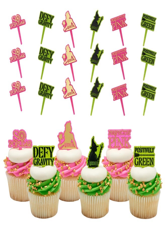 DecoPac Wicked Elphaba and Glinda Cupcake Toppers, 24 Cupcake Toppers For Cakes, Birthday's, Celebrations, Food Safe Cake Decorations - 24 Pack - Image 1