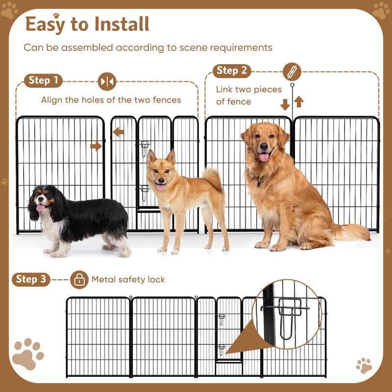 DUMOS Dog Playpen Indoor, Metal 32 Inch 8 Panels Foldable Pet Fence with Door, Outdoor Small Medium Large Dog Puppy Portable Exercise Play Pen for RV Camping, Trips, Play Yard - Image 5