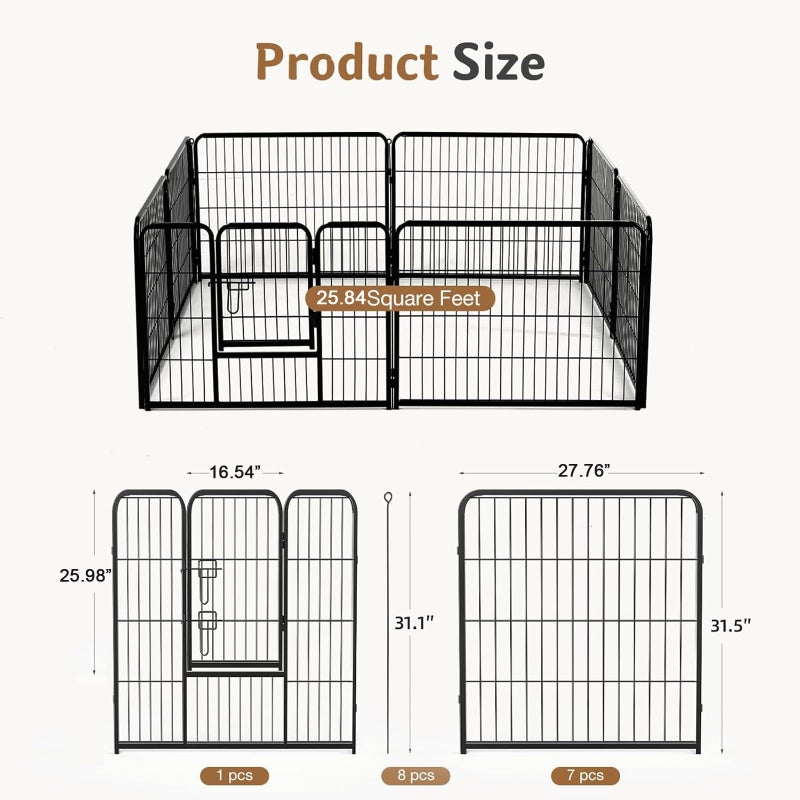 DUMOS Dog Playpen Indoor, Metal 32 Inch 8 Panels Foldable Pet Fence with Door, Outdoor Small Medium Large Dog Puppy Portable Exercise Play Pen for RV Camping, Trips, Play Yard - Image 2