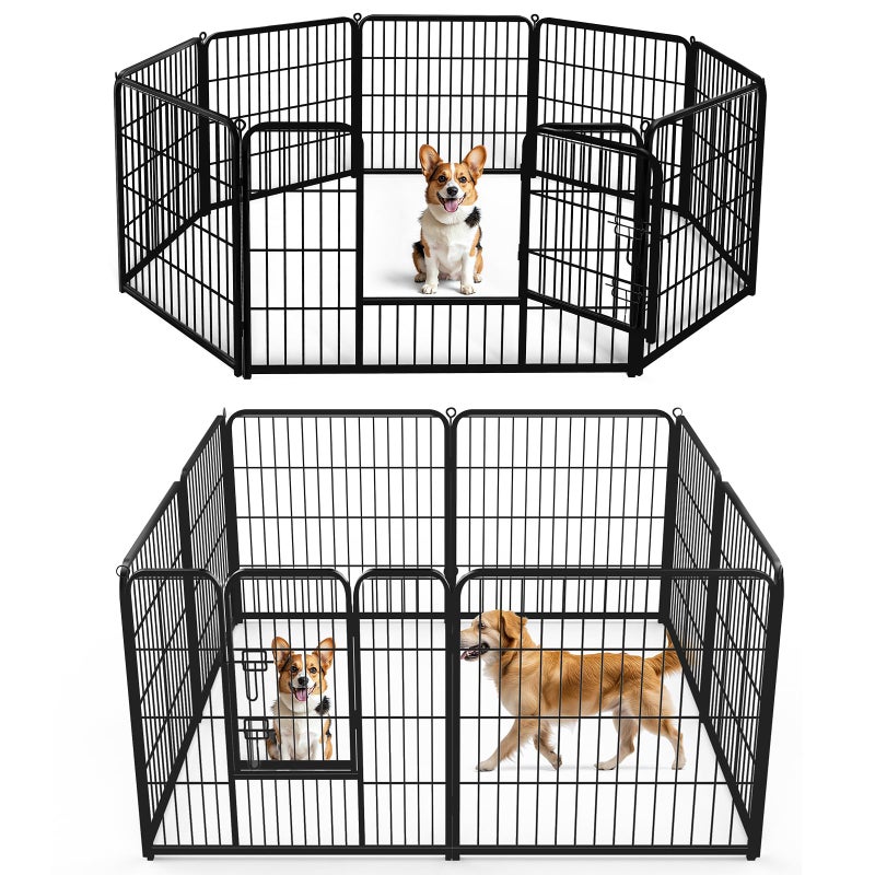 DUMOS Dog Playpen Indoor, Metal 32 Inch 8 Panels Foldable Pet Fence with Door, Outdoor Small Medium Large Dog Puppy Portable Exercise Play Pen for RV Camping, Trips, Play Yard - Image 1
