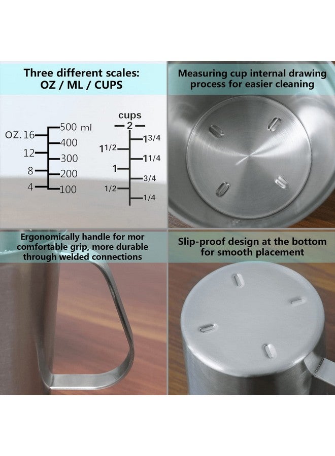 Newness Stainless Steel Measuring Cup, Metal Measuring Cup with Handle (Upgraded, 3 Marking Including Cup/ML/Ounce Scale), 16 Ounces (0.5 Liter, 2 Cup) - Image 2