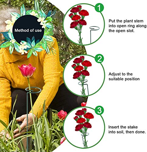 HiGift 5 Pack Plant Support Stakes, Garden Single Stem Flower Support Stick Metal Amaryllis Plant Cage Support Rings with 10pcs Plant Clips for Orchid Lily Peony Rose Stem (40 cm/16 inch Long) - Image 4