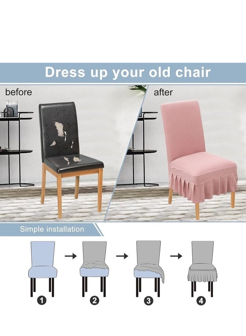 Bluejw Jacquard Skirt Elastic Chair Cover Set Flounces Trim Soft Decorative Luxurious Solid Farmhouse Vintage Washable Soft Stretch Dining Seat Slipcover Removable Parsons Chair Protector - Image 5