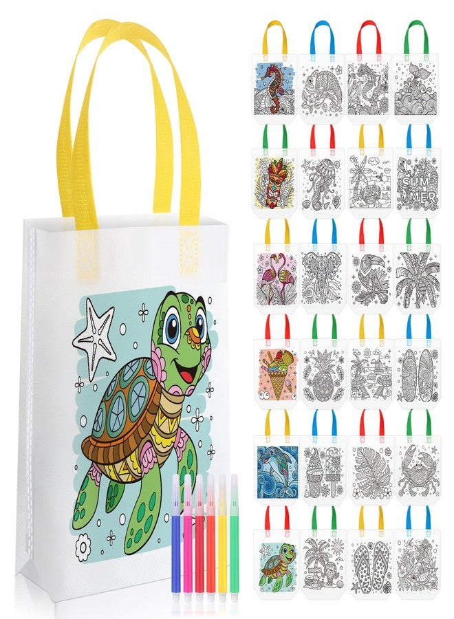 SilTriangle 24 Pcs Hawaiian Coloring Goodies Bags with 144 Makers Mandala Tropical Luau Recycle Gift Bag Color Your Own Tote for Kids DIY Painting Art Crafts Summer Beach Birthday Party Favors(Hawaii - Image 1