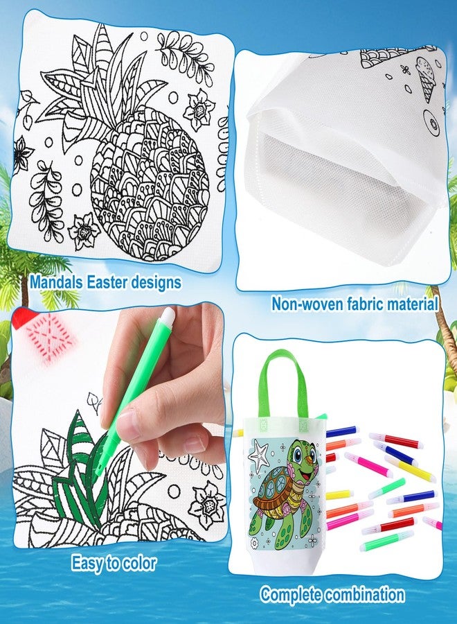 SilTriangle 24 Pcs Hawaiian Coloring Goodies Bags with 144 Makers Mandala Tropical Luau Recycle Gift Bag Color Your Own Tote for Kids DIY Painting Art Crafts Summer Beach Birthday Party Favors(Hawaii - Image 3