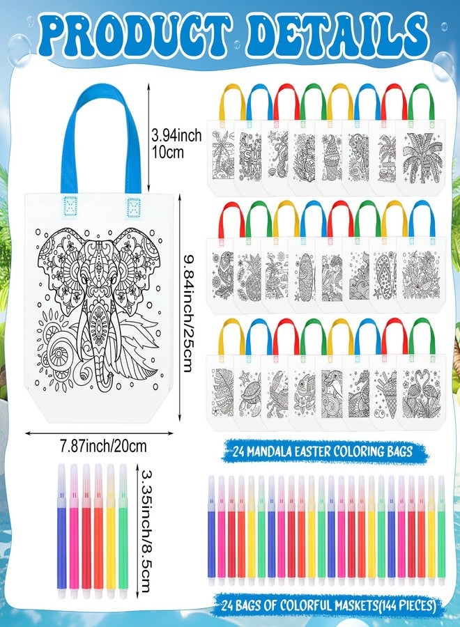 SilTriangle 24 Pcs Hawaiian Coloring Goodies Bags with 144 Makers Mandala Tropical Luau Recycle Gift Bag Color Your Own Tote for Kids DIY Painting Art Crafts Summer Beach Birthday Party Favors(Hawaii - Image 2