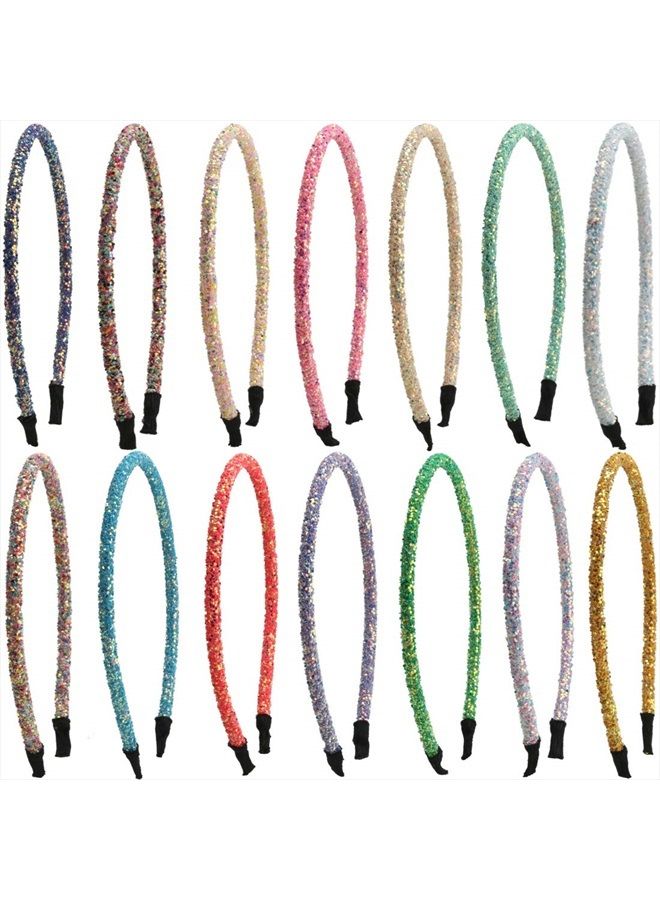 XIMA 14pcs Glitter Headbands for Girls Skinny Sparkle Hairbands Women Hair Loop Hair Accessories - Image 2