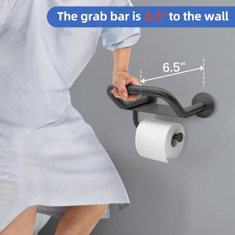 3 In 1 Wall Mounted Toilet Grab Bar For Seniors With Paper Holder Safety Bar And Toilet Paper Assist Bar And Phone Holder - Image 5