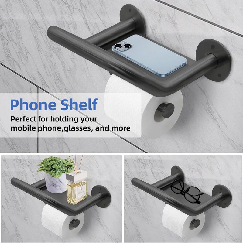 3 In 1 Wall Mounted Toilet Grab Bar For Seniors With Paper Holder Safety Bar And Toilet Paper Assist Bar And Phone Holder - Image 2