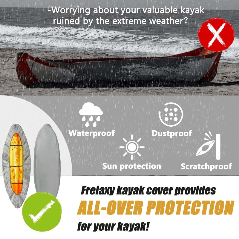 Frelaxy 420D Kayak Cover, Heavy Duty Waterproof UV Resistant Kayak Covers for Outdoor Storage, Ultra Strong Canoe Storage Dust Cover, Great for Indoor & Outdoor 9.8-13.5ft - Image 4