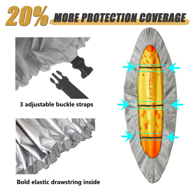 Frelaxy 420D Kayak Cover, Heavy Duty Waterproof UV Resistant Kayak Covers for Outdoor Storage, Ultra Strong Canoe Storage Dust Cover, Great for Indoor & Outdoor 9.8-13.5ft - Image 3